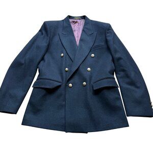 Vintage Nordstrom Size M Black Wool Double-Breasted Gold Buttons Blazer Jacket